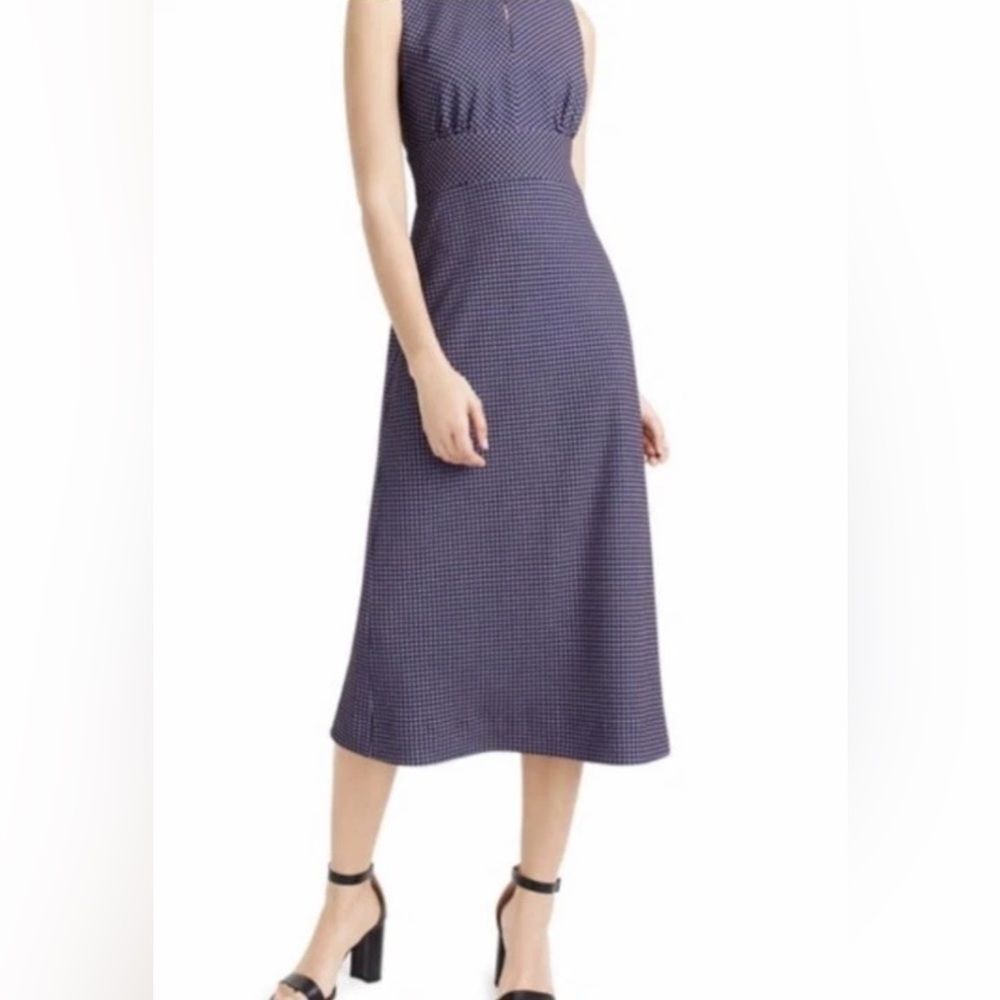 J.CREW 365 Sleeveless Midi Dress 6 Shape Dotted Crepe  Navy Blue Pink Keyhole